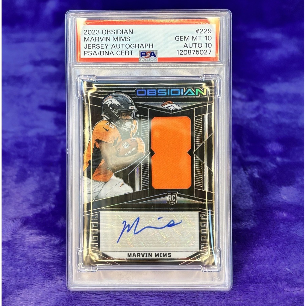 Marvin Mims 2023 Obsidian RPA Rookie Patch Auto /199 PSA 10 Auto 10 Broncos